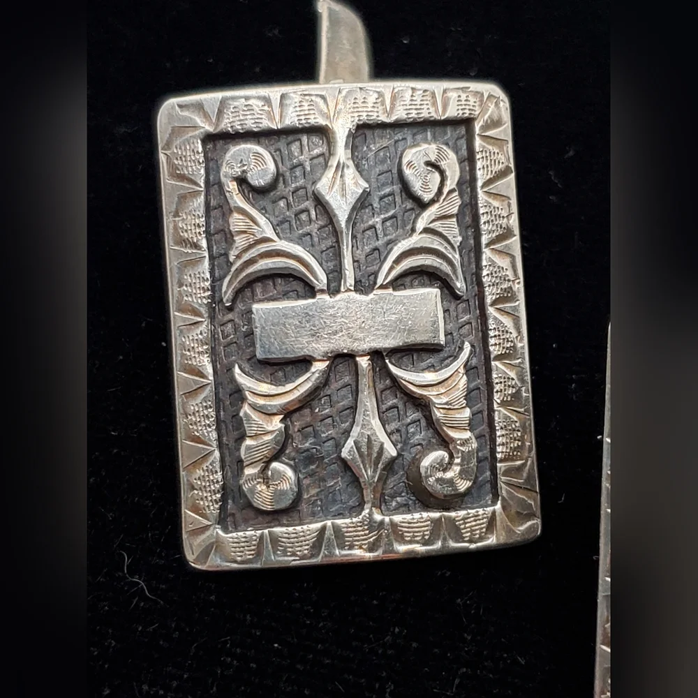 Vintage Signed Mexican Sterling Cufflinks Carved Oxidized Fancy Classic Large